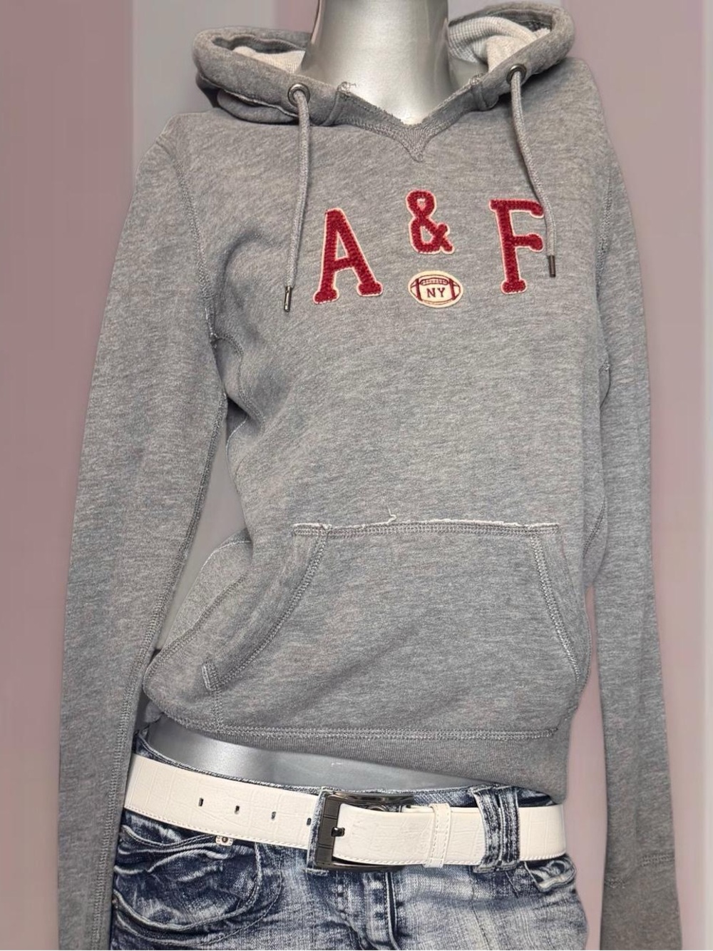 Abercrombie & Fitch Fitted Grey/Red Hoodie